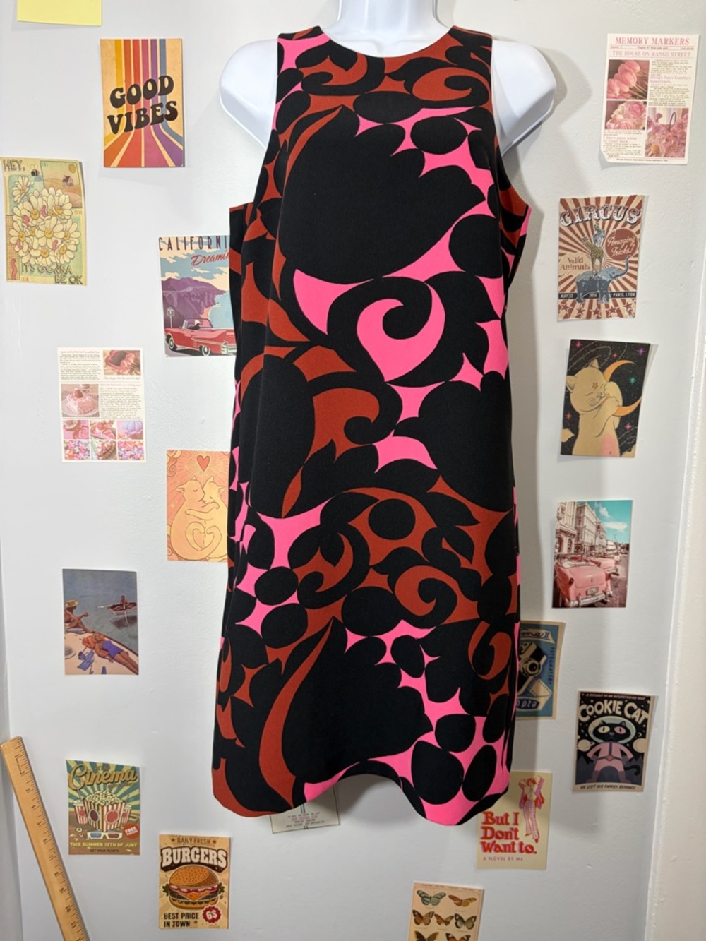 Ann Taylor Black Pink and Brown Abstract Shift Dress